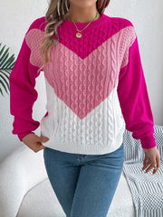 Colorblock cable knit sweater - View 13 | TEVQA