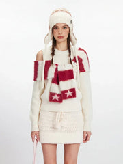 Y2K Winter Coquette Cold Shoulder Sweater - TEVQA