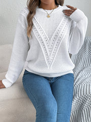 White Pointelle Knit Sweater