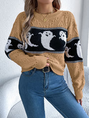 Spooky Chic Ghost Cable Knit Sweater