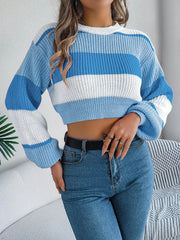 Sunset Boulevard Color Block Knit Crop Sweater - TEVQA