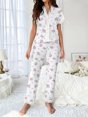 Coquette Cherry Print Ribbed Pajama Set