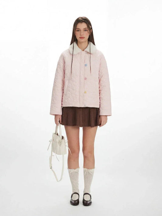 Coquette Pink Star Quilted Puffer Jacket - TEVQA