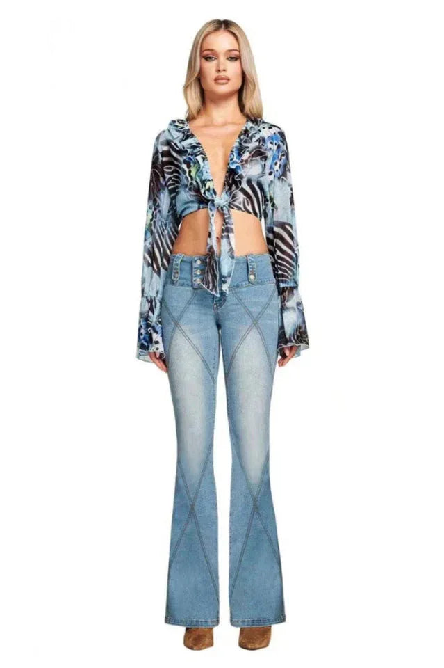 High-Waisted Flare Jeans - View 6 | TEVQA