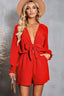 Tied Flounce Sleeve Plunge Romper - TEVQA