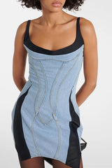 Bi-Material Spiral Denim Dress | Dress In Beauty