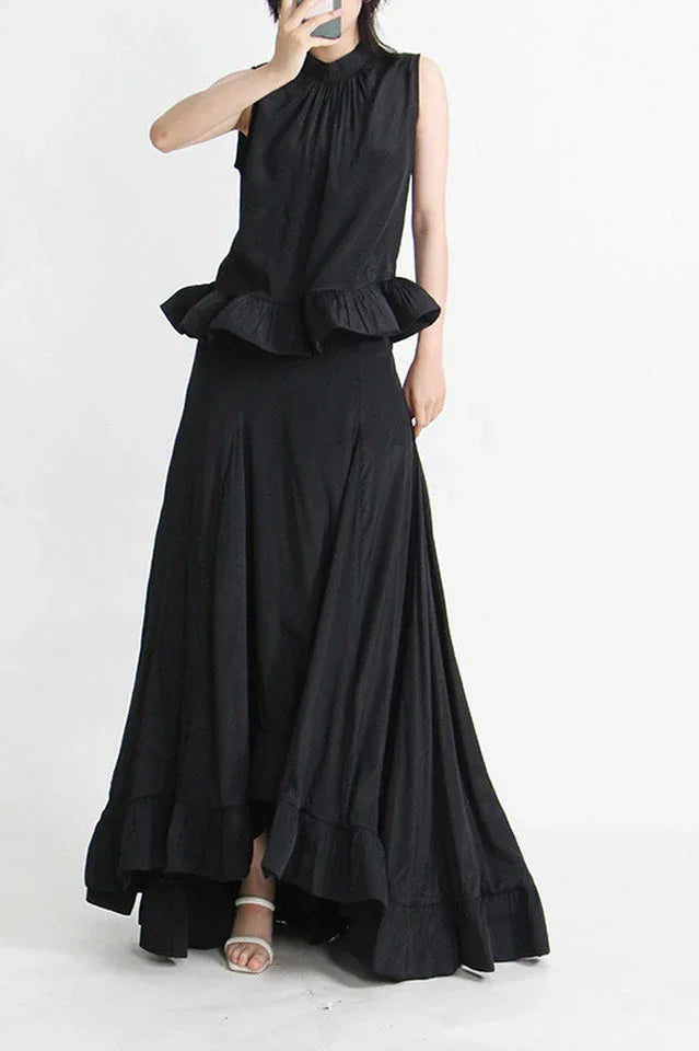 Sleeveless Ruffle Mock Neck Top and Skirt Set - View 14 | TEVQA