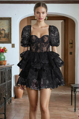 Alix Puff Shoulder Tiered Mini Dress | Dress In Beauty