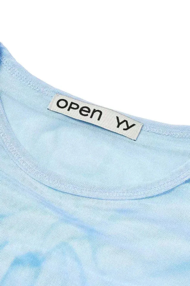 Ribbon Print Mesh Top - View 8 | TEVQA