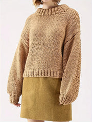 Vintage Mustard Chunky Knit Lantern Sleeve Sweater - TEVQA