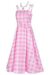 Barbie Movie Margot Pink Plaid Check Dress | Dress In Beauty