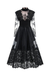 Jamie Black Floral Lace Stitching Dress - View 11 | TEVQA
