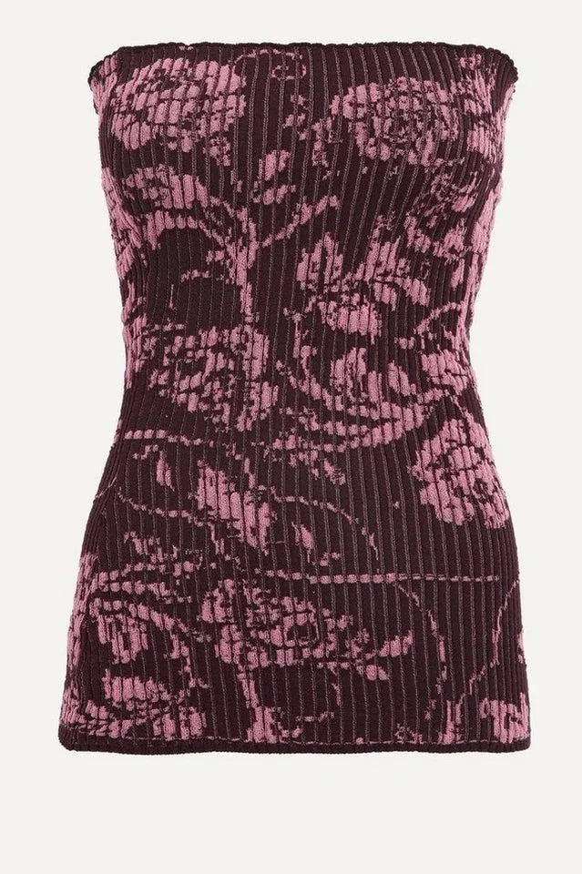 Ribbed floral print strapless tube top - View 7 | TEVQA