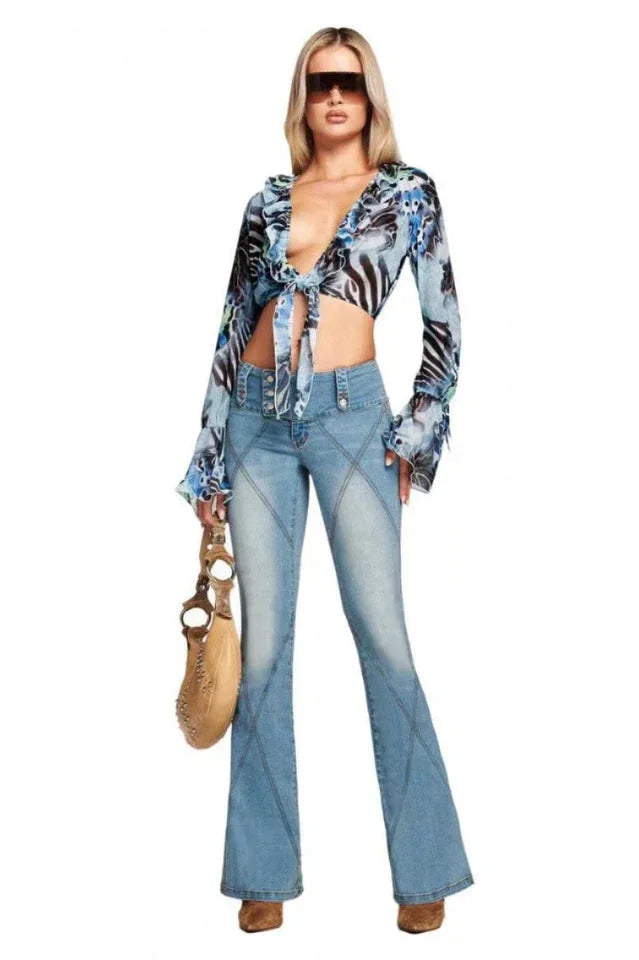 High-Waisted Flare Jeans - View 7 | TEVQA