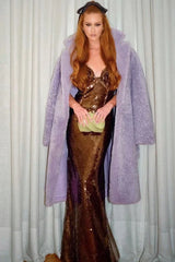 Lorelei Brown Sequin Maxi Dress with Floral Detail - View 10 | TEVQA