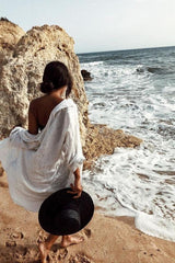 Women’s Oversized Crinkle Texture Beach Cover Up Shirt - TEVQA