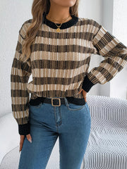 Vintage Lantern Sleeve Knit Sweater - Burgundy - TEVQA