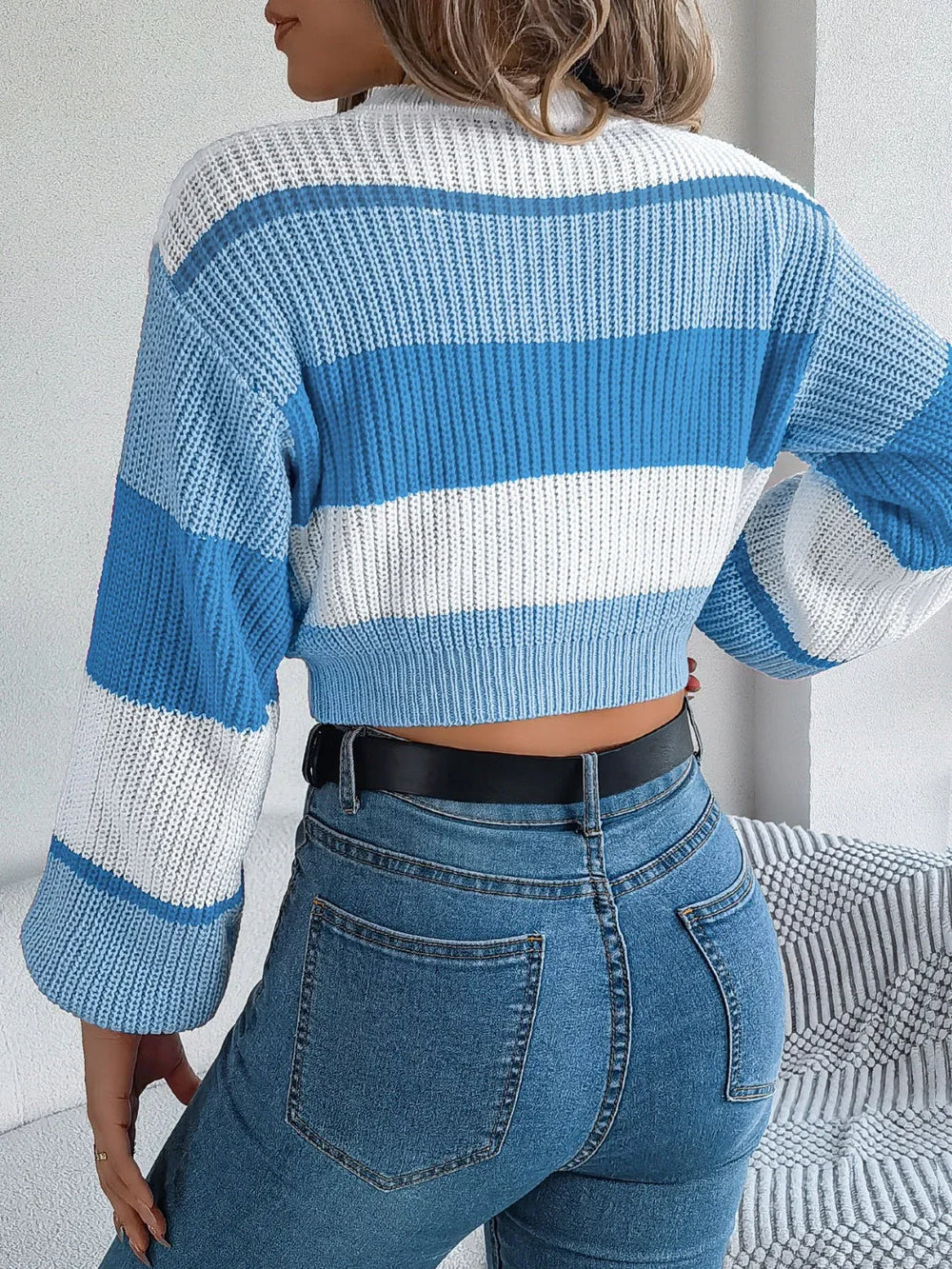 Sunset Boulevard Color Block Knit Crop Sweater - TEVQA