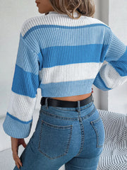 Sunset Boulevard Color Block Knit Crop Sweater - TEVQA