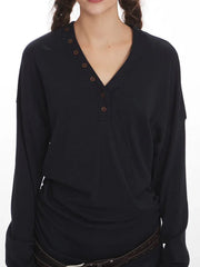 Asymmetric Button Draped Longline Tunic Top - View 6 | TEVQA