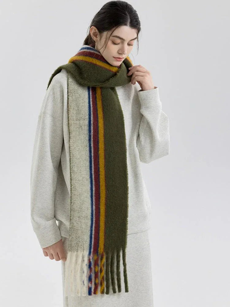 Vintage Striped Wool Blend Scarf - TEVQA