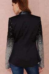 Black Blazer with Silver Sequin Sleeves | Ombré Sparkle Single-Button Jacket - TEVQA