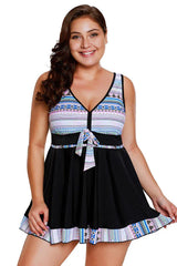 Turquoise Tribal Print Swim Dress With Shorts - TEVQA