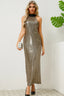 Textured Foil Halter Neck Maxi Dress - TEVQA