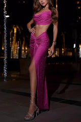 Solvia Halter Neck Pleated Diamond Set | Dress In Beauty