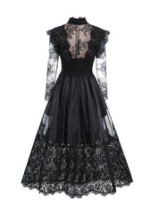 Jamie Black Floral Lace Stitching Dress - View 12 | TEVQA