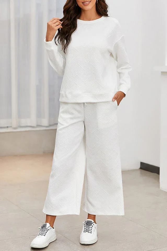 Textured Long Sleeve Top & Pants Set - TEVQA