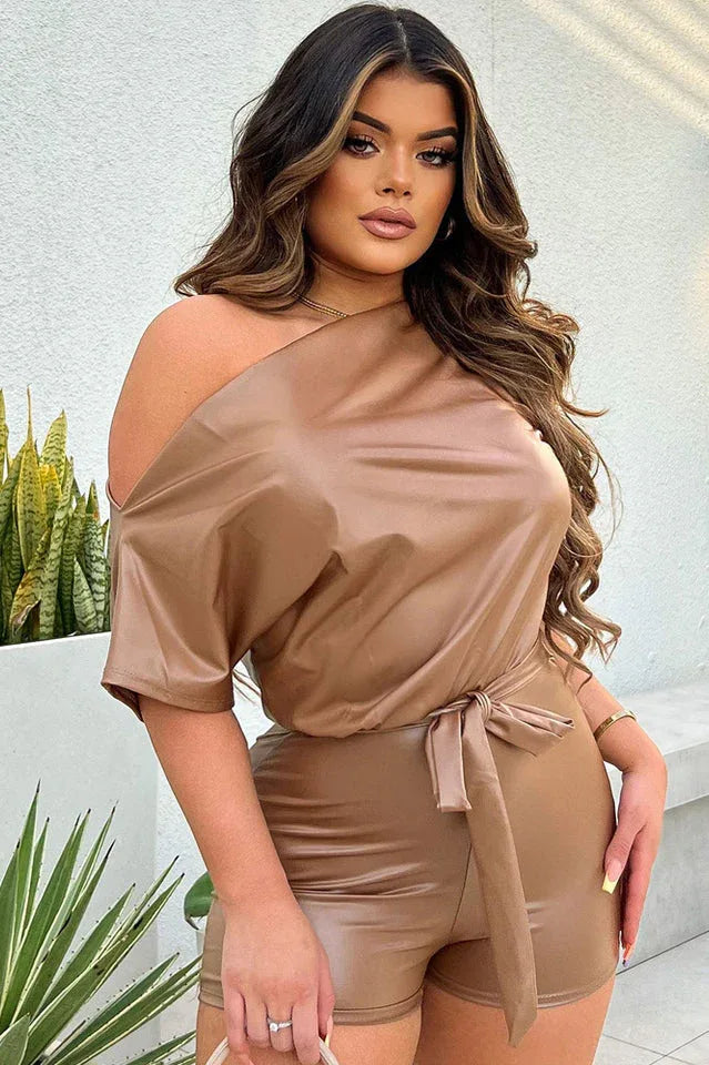 PU Leather Romper - TEVQA