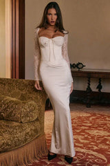 Vintage Ivory Satin Maxi Dress - TEVQA