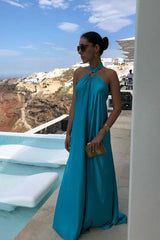 Ofelia Satin Halter Loop Maxi Dress - View 9 | TEVQA