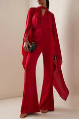 Ambrea Shawl Ruch Cutout Pants Set - TEVQA