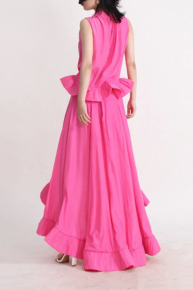 Sleeveless Ruffle Mock Neck Top and Skirt Set - View 7 | TEVQA