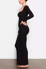 Ribbed Knit Square Neck Maxi Dress - View 6 | TEVQA