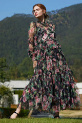 Floral Chiffon A-Line Dress - View 8 | TEVQA