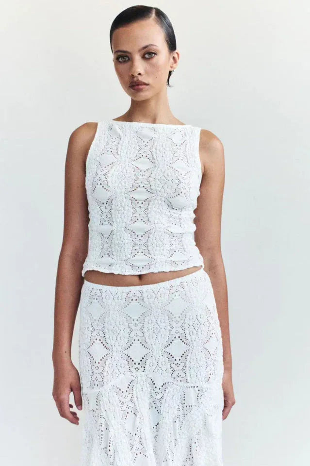 Crochet knit midi skirt set - View 7 | TEVQA