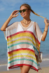 Rainbow Stripe Openwork Slit Cover Up - View 11 | TEVQA