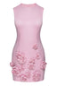 Rose embellished round neck cady mini dress - View 6 | TEVQA