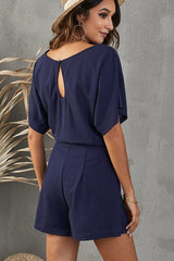 Elaine Tie Belt Short Sleeve Romper | Dress In Beauty