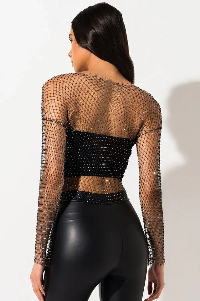 Back view of the sheer embellished crop top.
