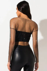 Back view of the sheer embellished crop top.