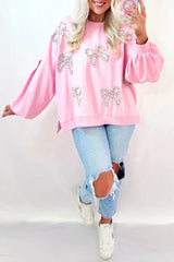 Coquette Pink Bow Applique Sweatshirt - TEVQA