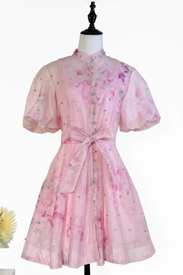 Caroline Floral Print Mini Dress - TEVQA