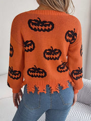 Distressed Pumpkin Knit Sweater - View 14 | TEVQA