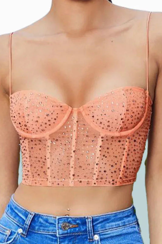 Tropical Dream Embellished Bustier Crop Top - TEVQA
