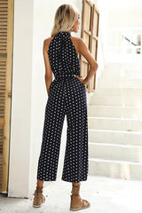 Polka Dots Print Funnel Neck Belted Jumpsuit | Dress In Beauty