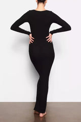 Ribbed Knit Square Neck Maxi Dress - View 7 | TEVQA